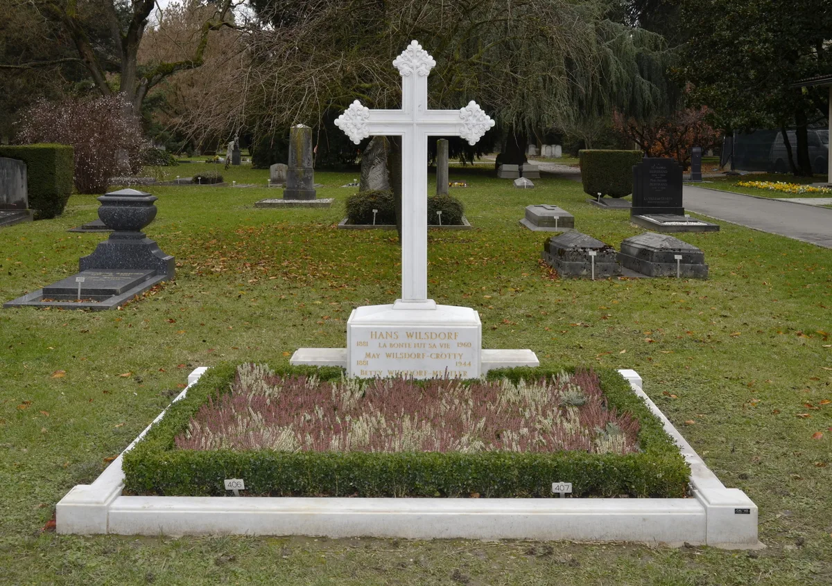 Grabstätte der Familie Wilsdorf auf dem Cimetière des Rois (Königsfriedhof) in Genf, Schweiz