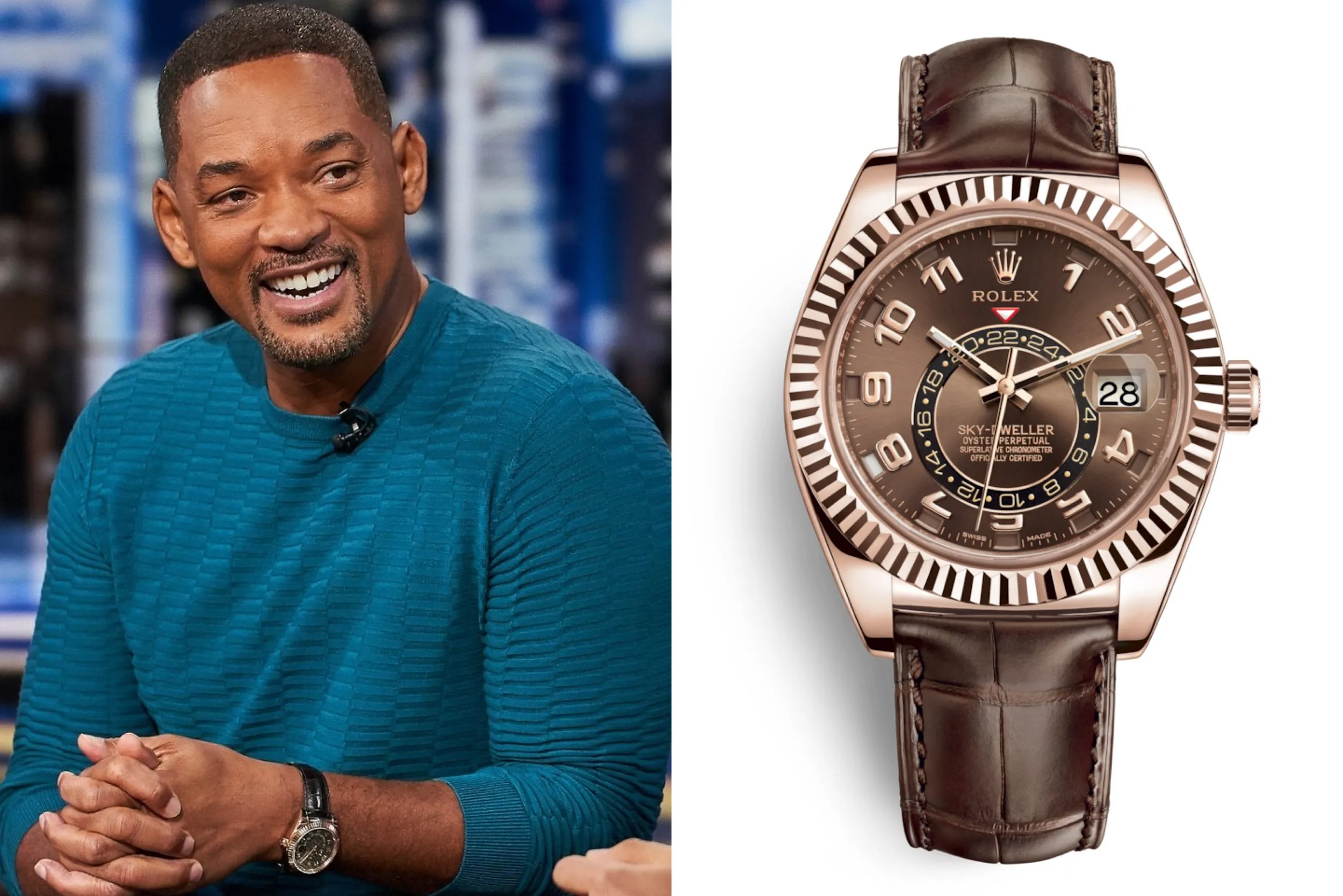 Will Smith trägt Rolex Sky-Dweller mit Schokoladen-Zifferblatt