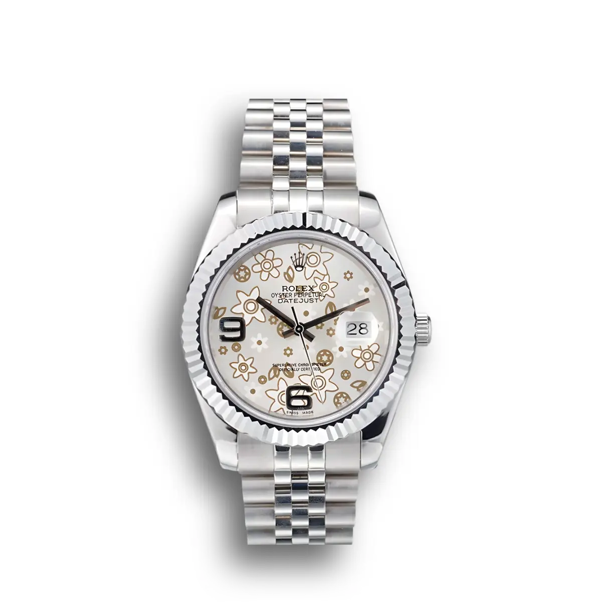 Rolex Datejust 41983 41mm Silber Floral Zifferblatt Uhr
