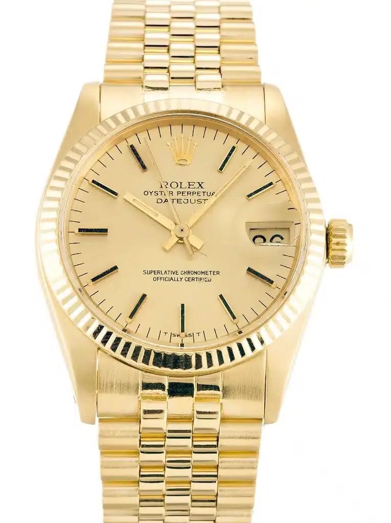 Rolex Datejust 6827 Mid-Size 31mm Gelbgold Replica, Seitenansicht mit Jubilee-Armband