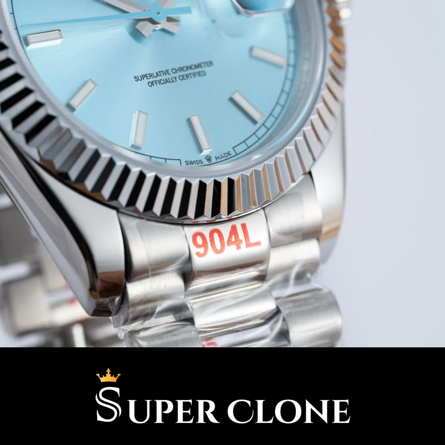 Geriffelte Platin-Lünette der Rolex Day-Date 128206 Replica nah