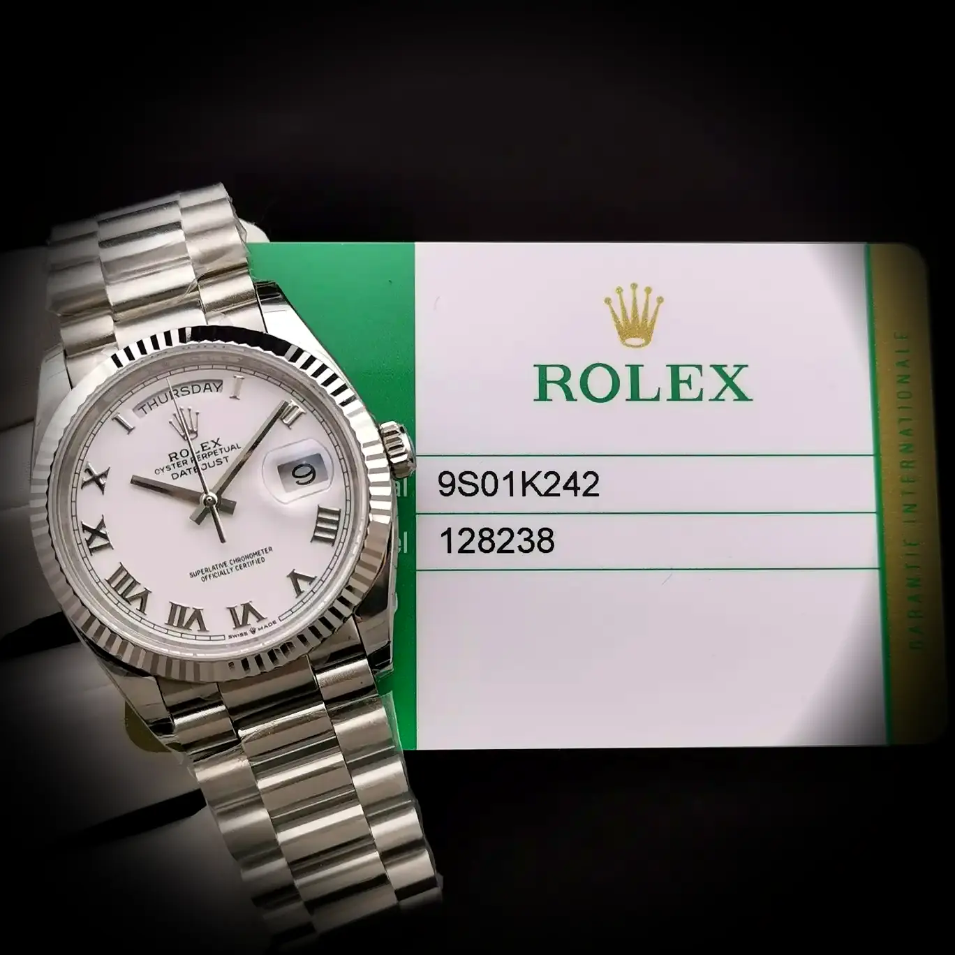 Day-Date 41985 Superclone Zifferblatt in perlmutt — Schrägansicht