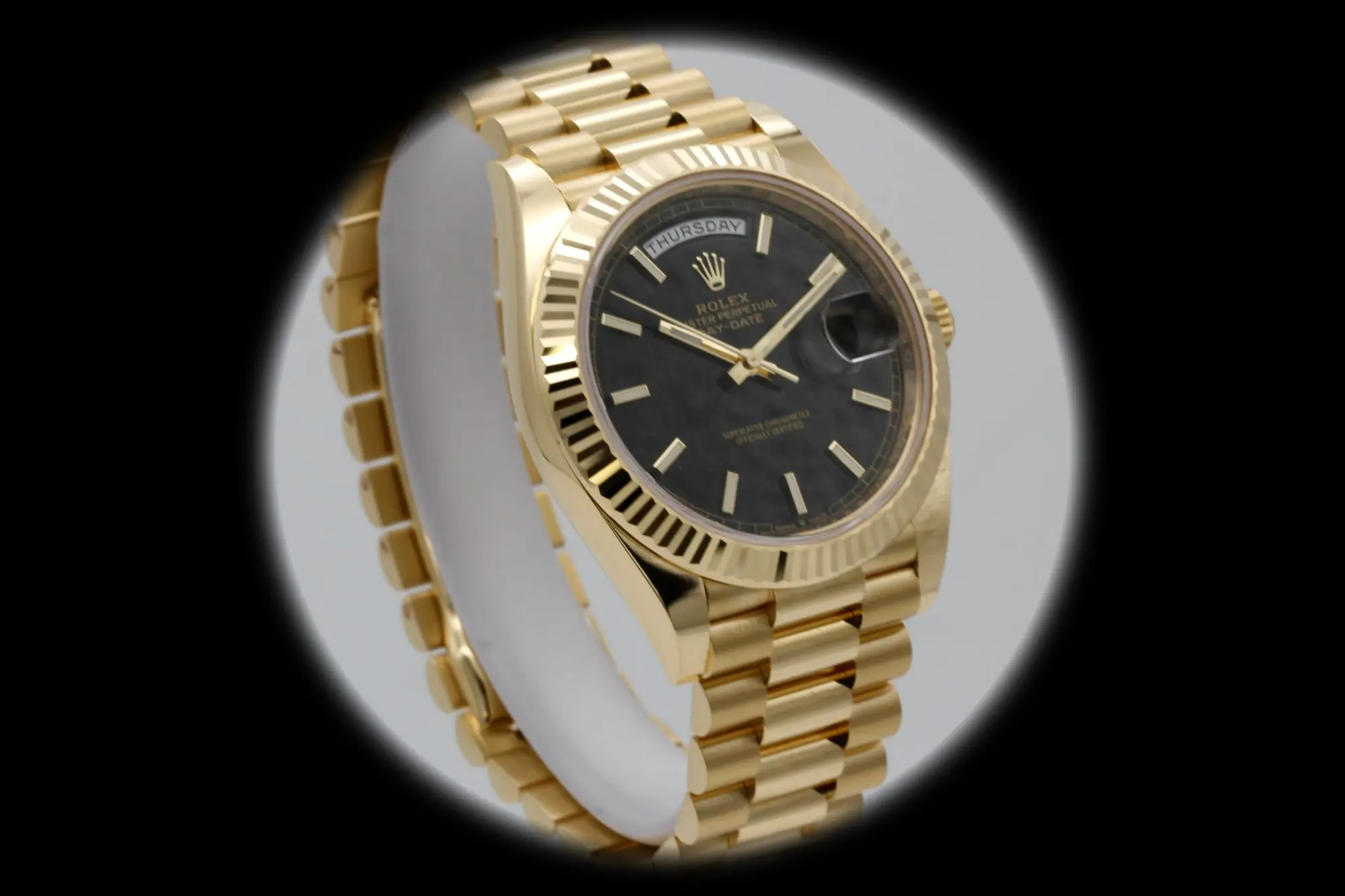 Day-Date 228238 Superclone Zifferblatt in schwarz — Lünette-Makro