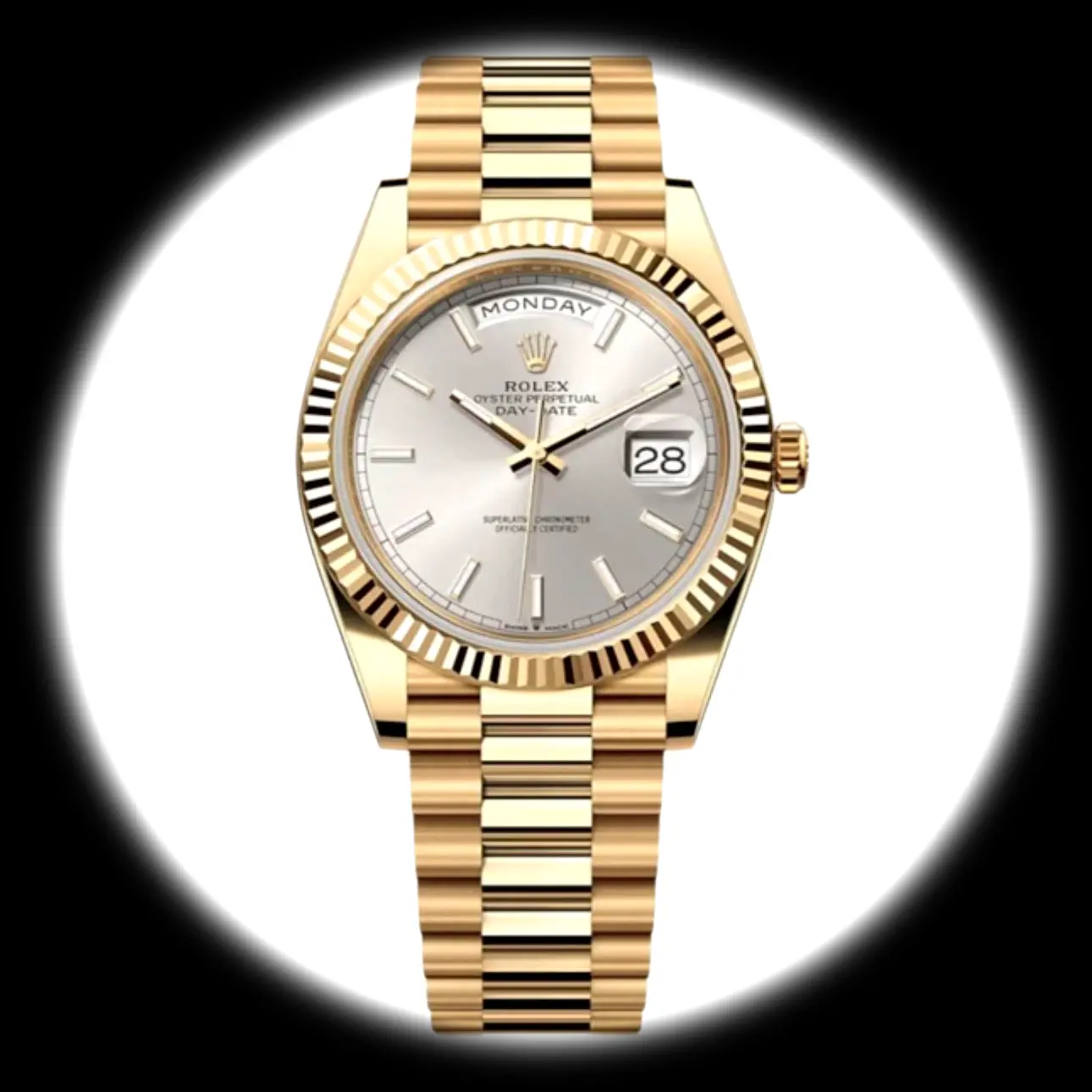 Rolex Day-Date 40mm Silber Zifferblatt 228238