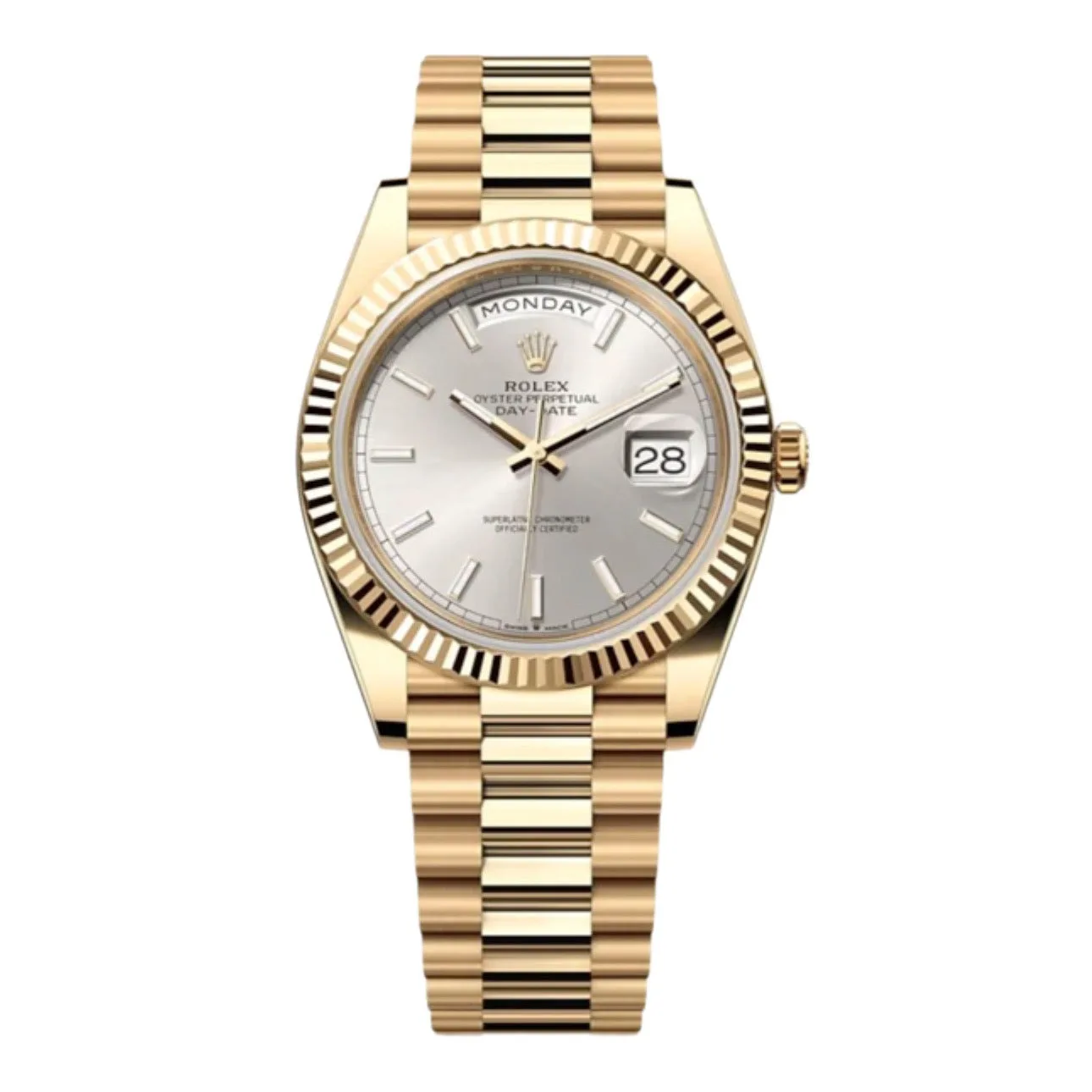 Day-Date 228238 40mm Gelbgold Silber-Zifferblatt President-Armband