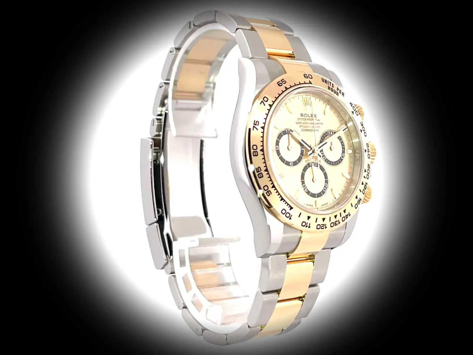 Rolex Daytona 126503 Schweizer Klon Zifferblatt in golden — Gehäusebodendetail