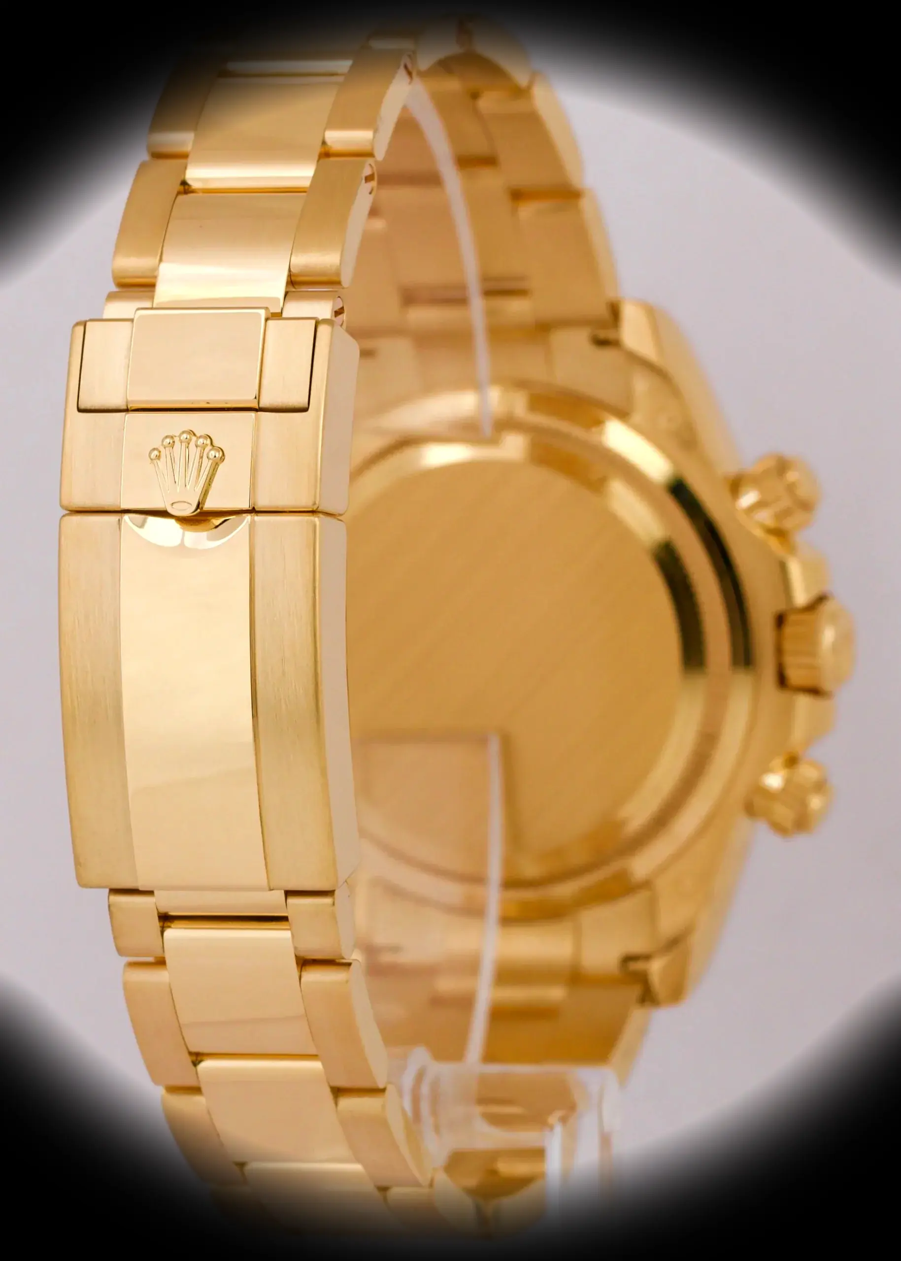 Daytona 126508 Schweizer Replica Zifferblatt in intensivschwarz und champagner — Gehäusebodendetail