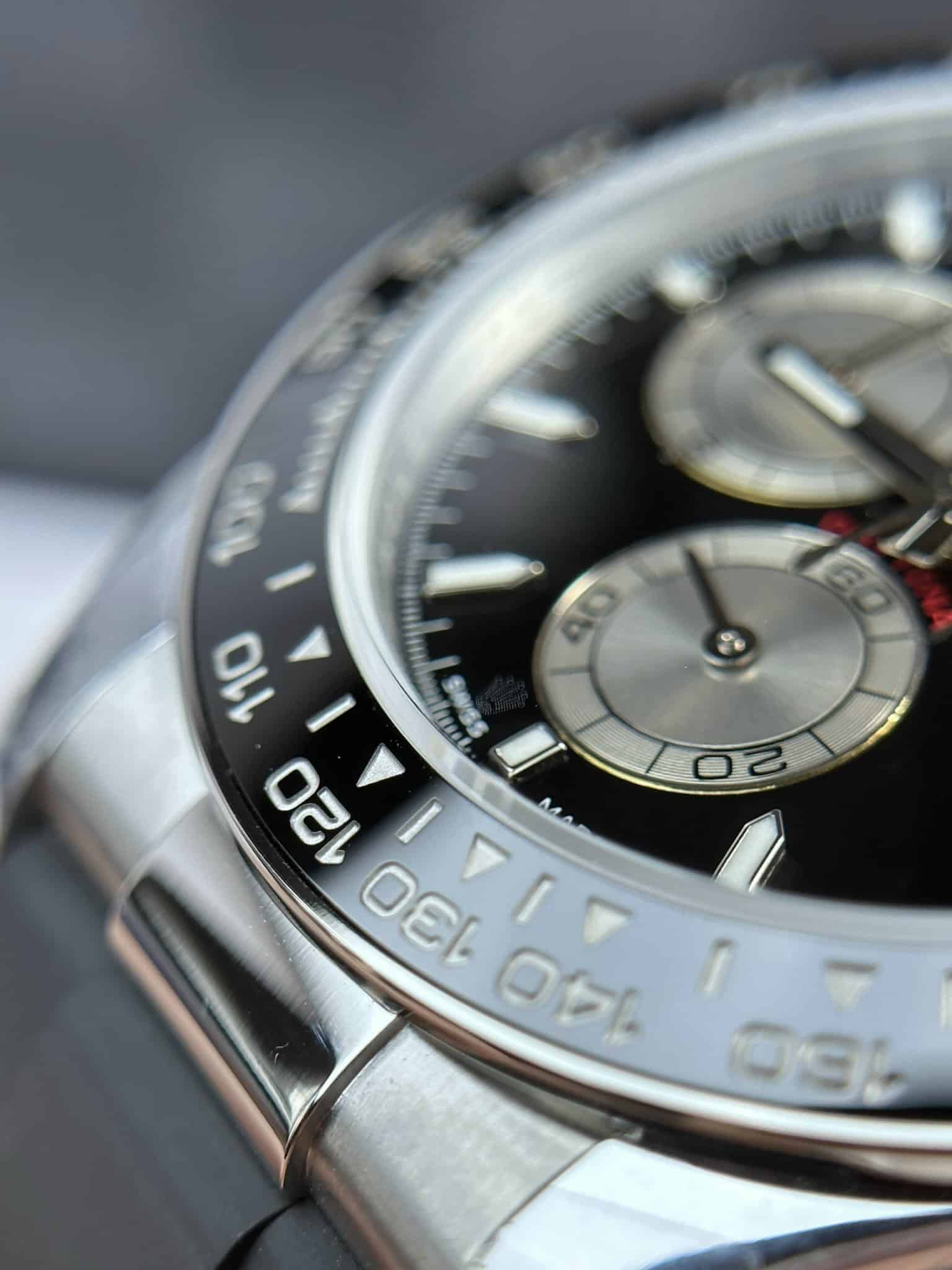 Daytona 126519LN 1:1 Replica Zifferblatt in tiefenschwarz und stahl — Lünette-Makro
