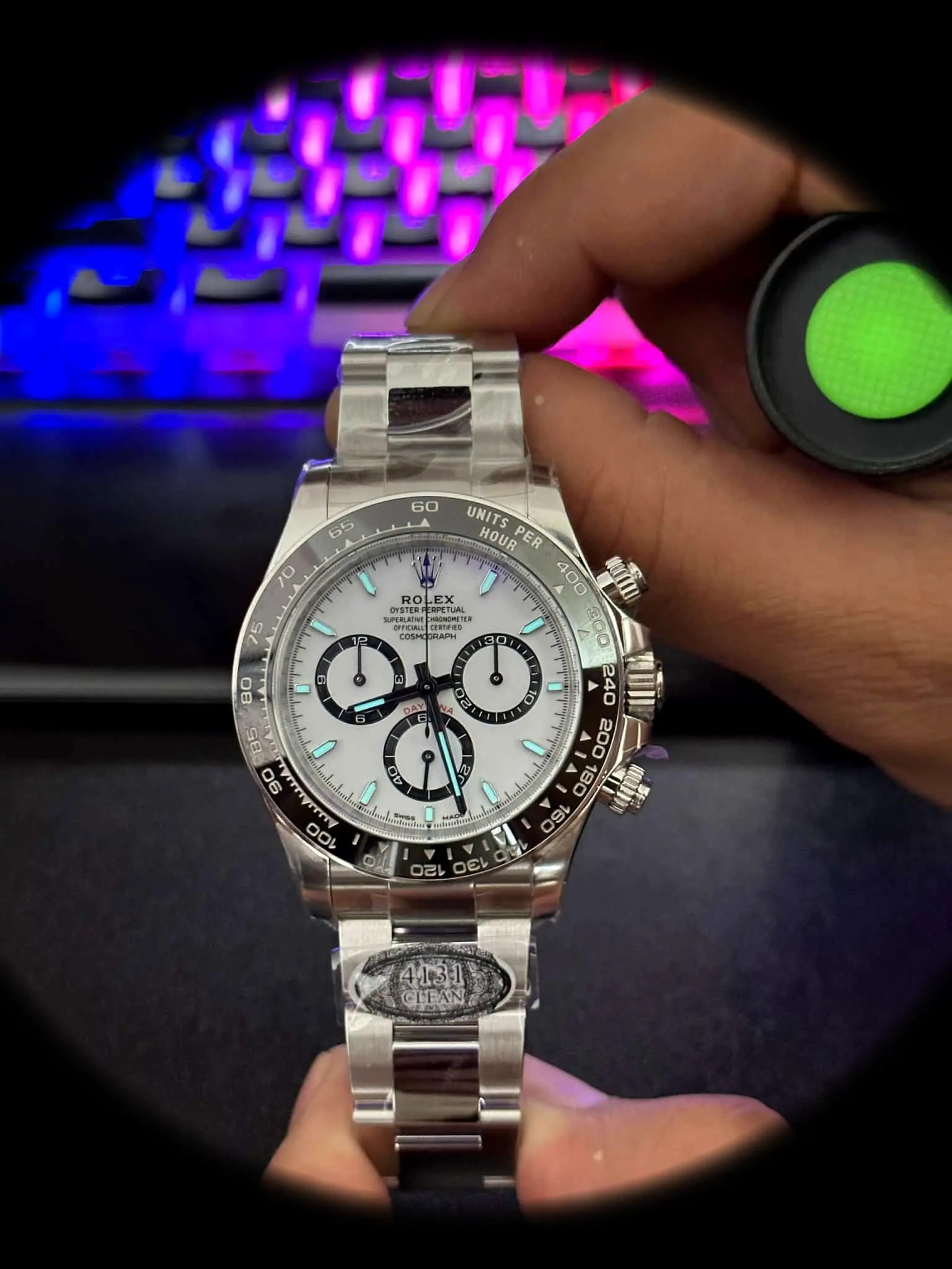 Daytona 126500LN Superclone Zifferblatt in weiß — Gehäusebodendetail