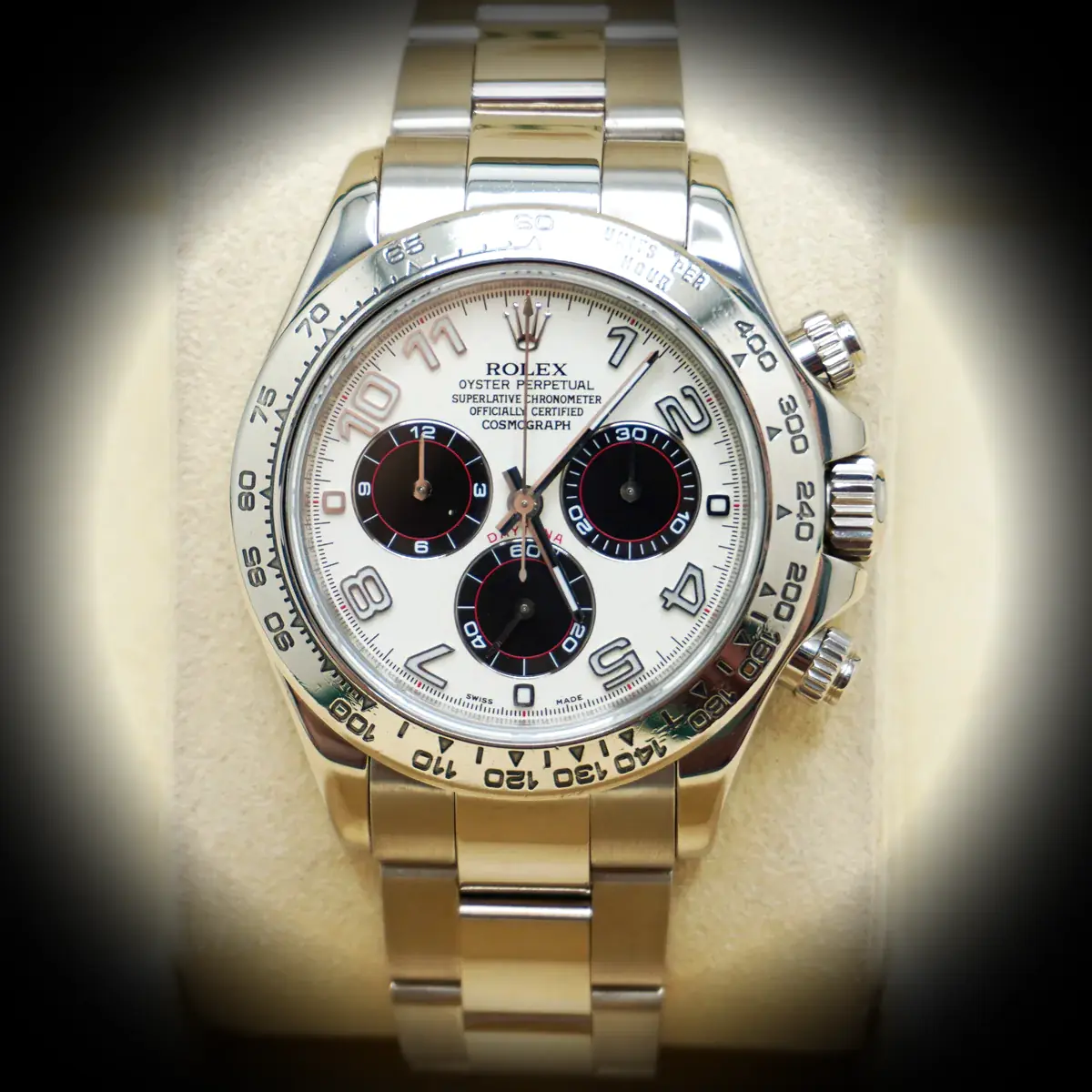 Daytona 116509 Panda Schweizer Replica 40mm — Zifferblatt-Nahaufnahme
