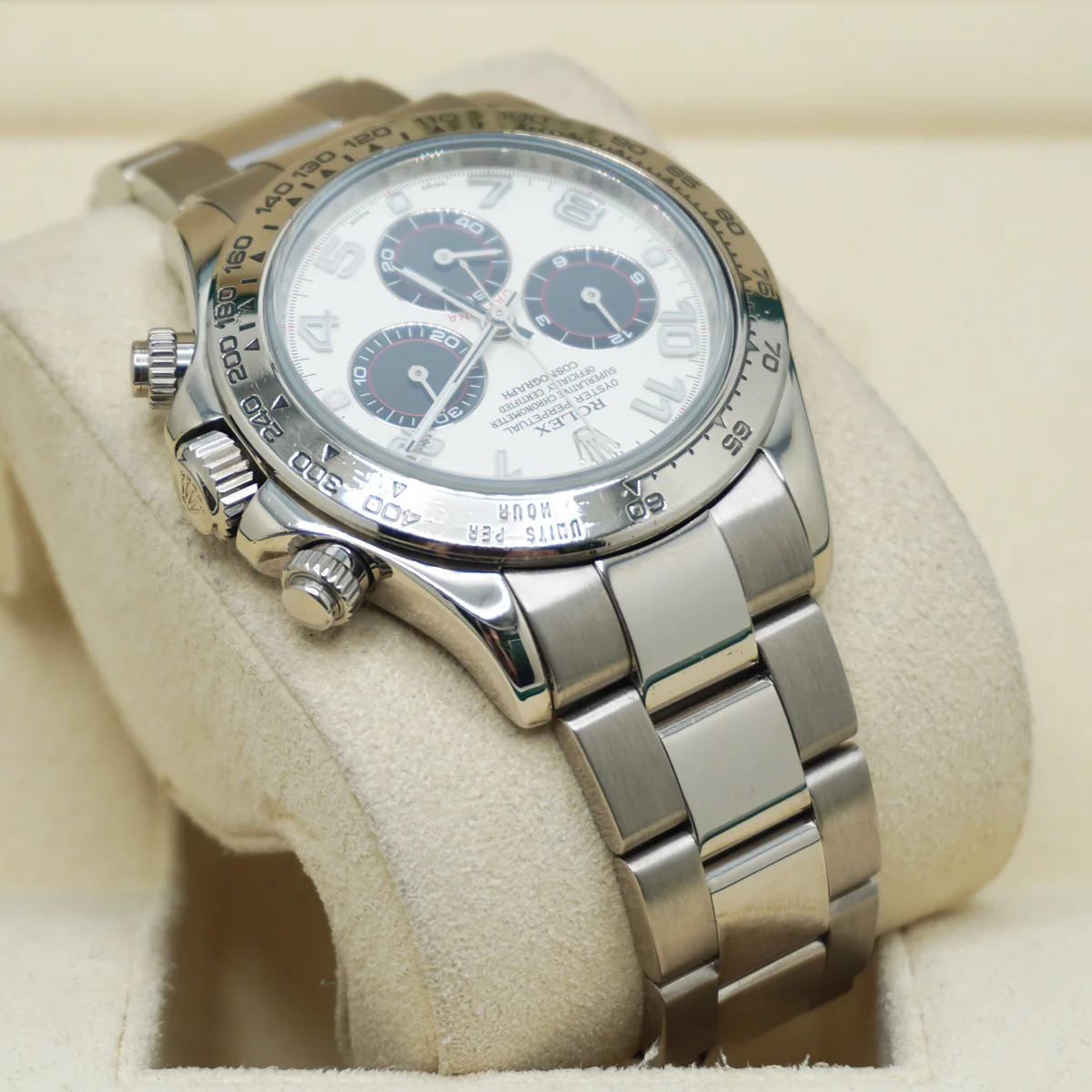 Rolex Daytona 116509 Super Clone Replica Zifferblatt in silber — Lünette-Makro