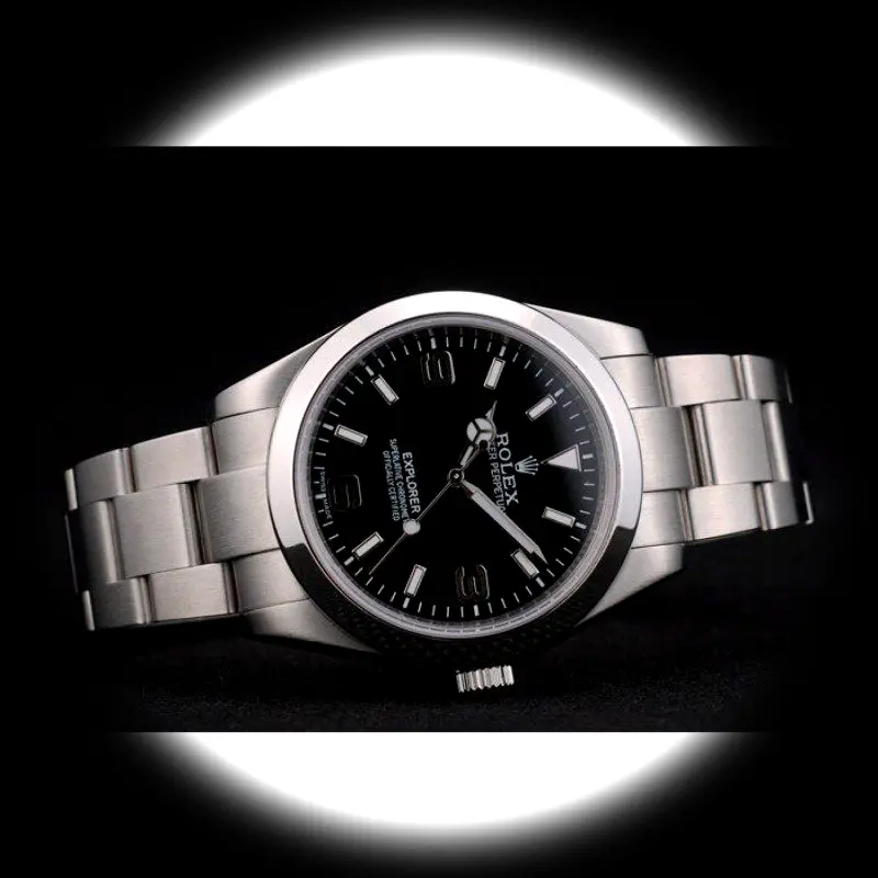 Explorer 42002 Superclone Zifferblatt in schwarz — Gehäusebodendetail