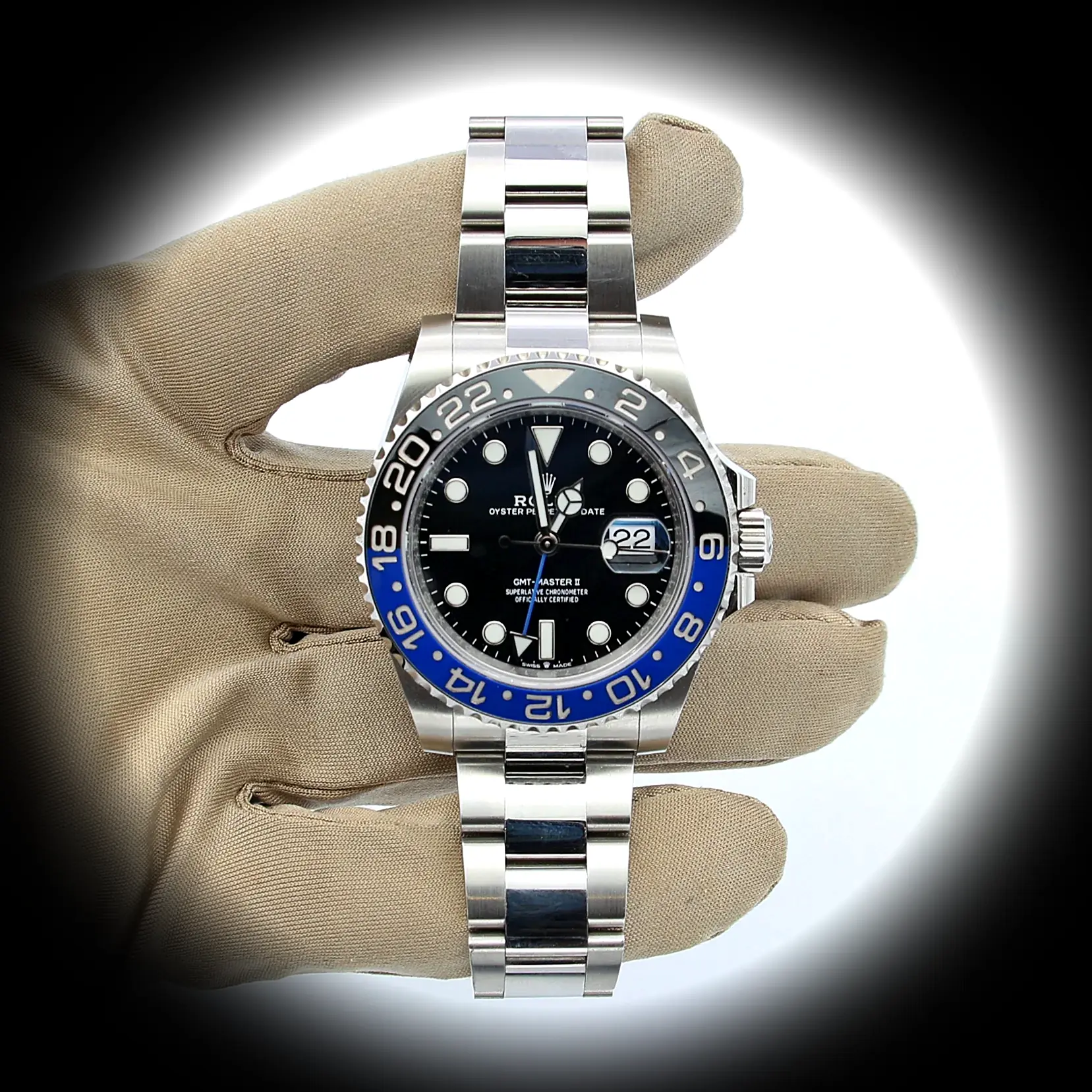 Rolex GMT-Master 126710BLNR Batman Schweizer Replica 40mm — Zifferblatt-Nahaufnahme