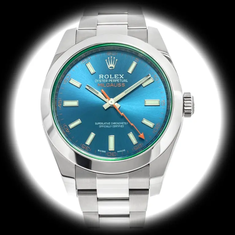 Rolex Milgauss 40mm Blau Zifferblatt 116400GV Grün Sapphire
