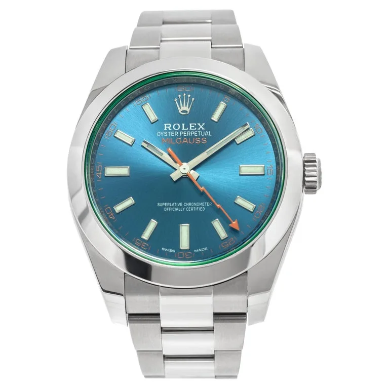 Rolex Milgauss 116400GV 1:1 Replica Zifferblatt in z-blau, Vorderansicht