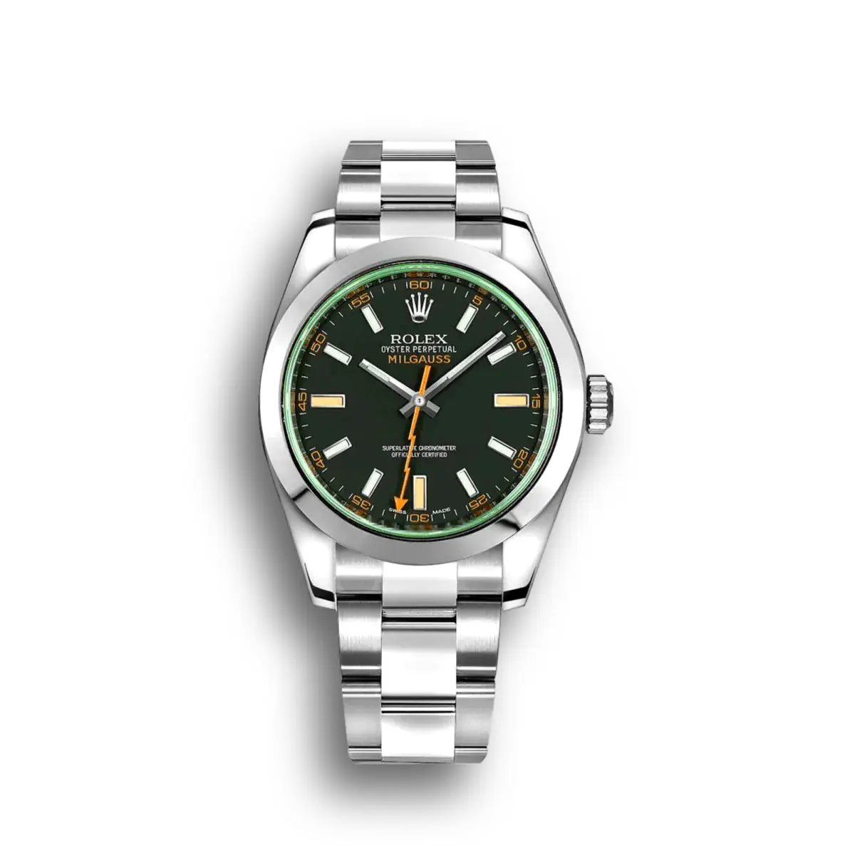 Rolex Milgauss 40mm Schwarz Zifferblatt 116400GV Grün Crystal