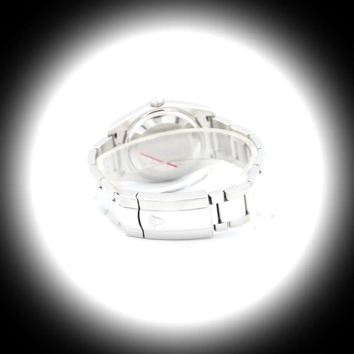 Oyster Perpetual 115200 Schweizer Klon Zifferblatt in lachs — Gehäusebodendetail