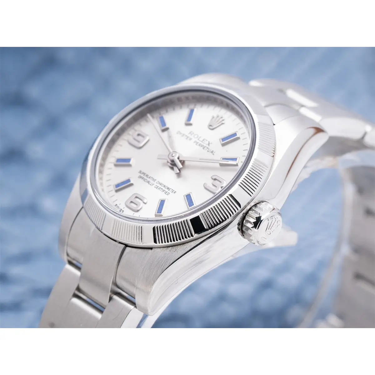 Rolex Oyster Perpetual 176210 Nachbau Zifferblatt in silber — Gehäusebodendetail