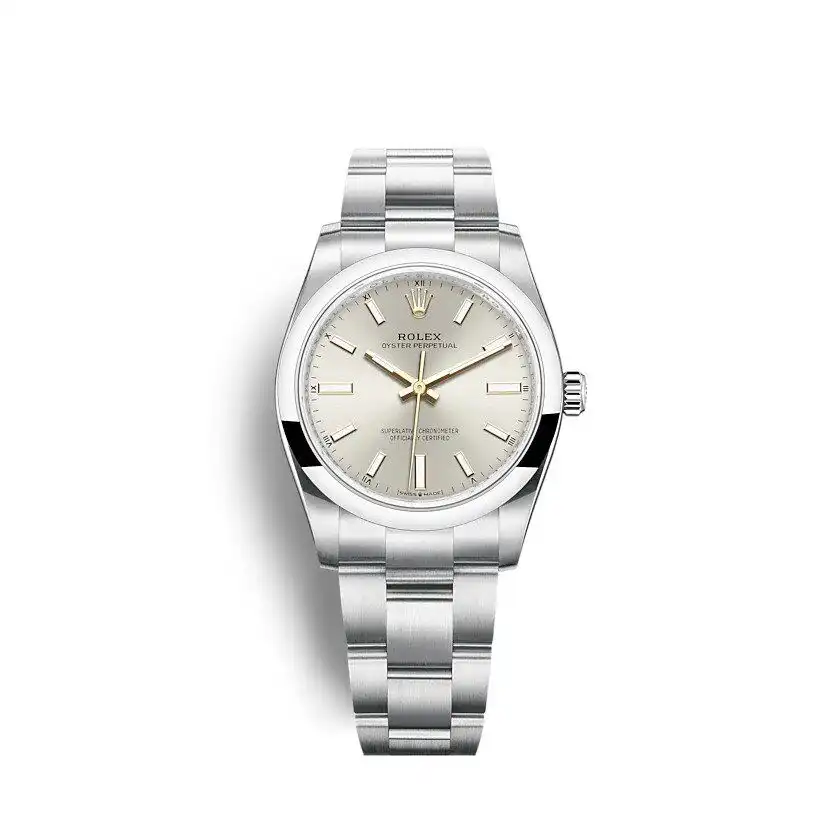 Rolex Oyster Perpetual Lady 34mm Silber Zifferblatt 124200