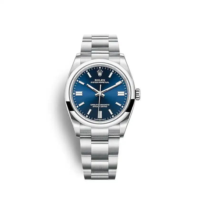 Rolex Oyster Perpetual 126000 Nachbau Zifferblatt in blau — Vorderansicht