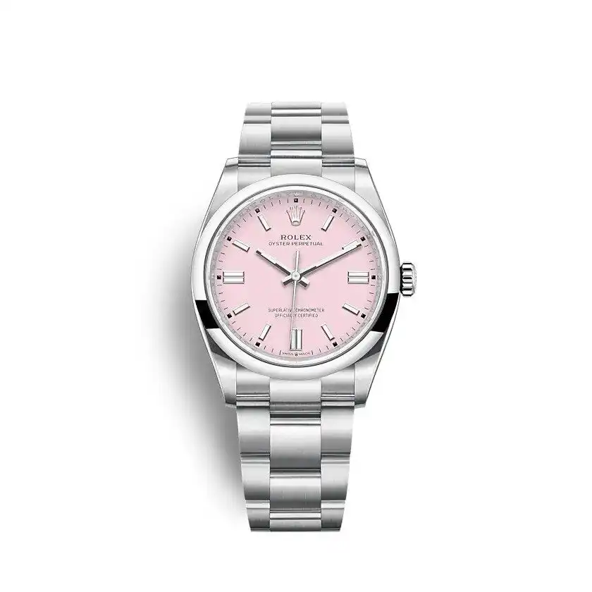 Rolex Oyster Perpetual 126000 Super Clone Replica Zifferblatt in candy-pink — Vorderansicht
