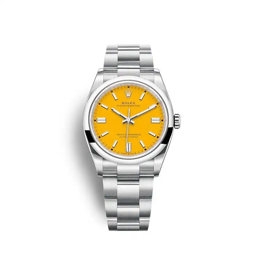 Rolex Oyster Perpetual 126000 Nachbau Zifferblatt in gelb — Vorderansicht