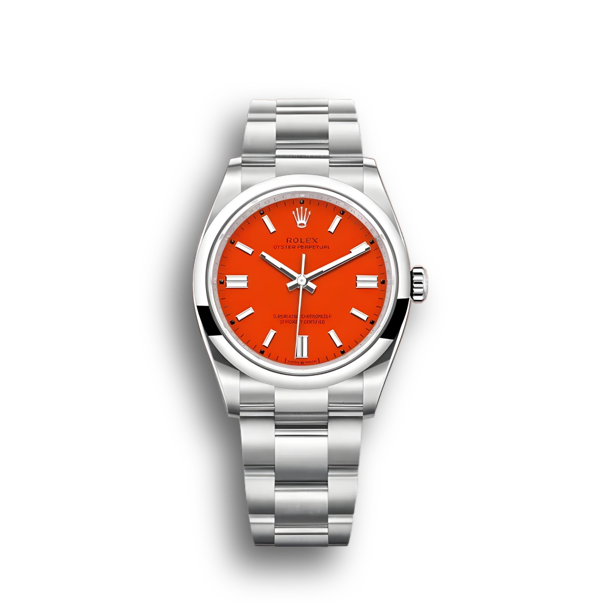 Rolex Oyster Perpetual 124300 Nachbau Zifferblatt in korallrot — Vorderansicht