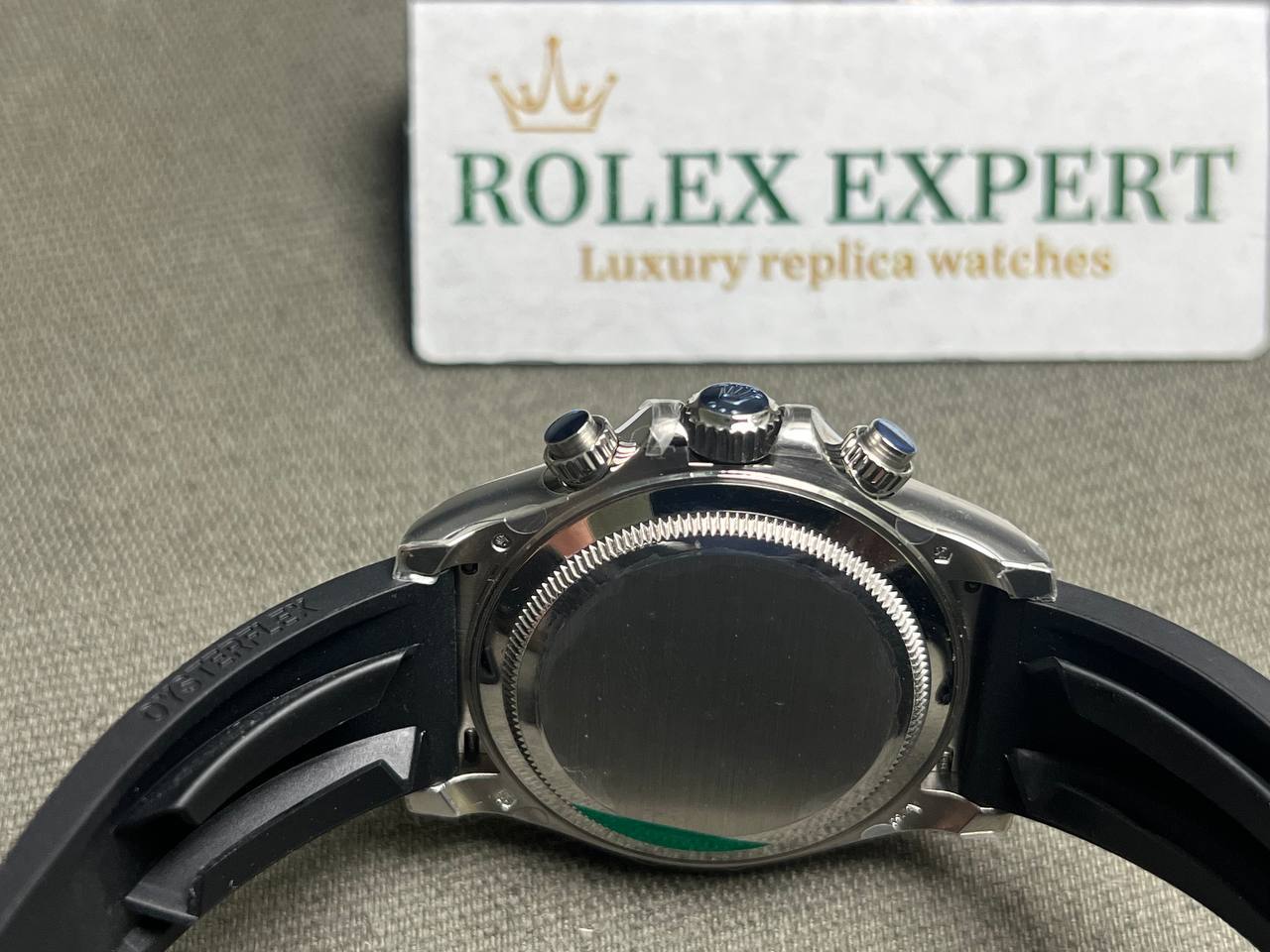 Rolex Daytona 126519LN Nachbau Zifferblatt in meteorit und schwarz — Gehäusebodendetail