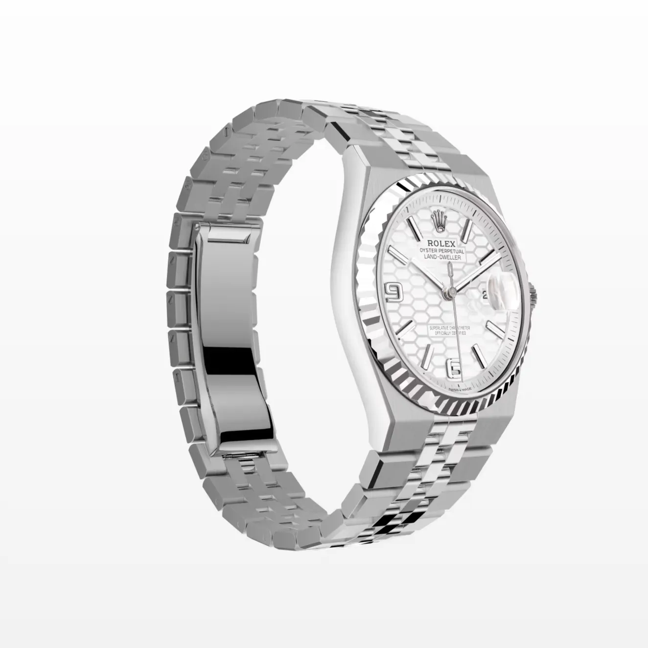 Rolex Land-Dweller 127234 Super Clone Replica 36mm — Krone und Gehäuse Detail