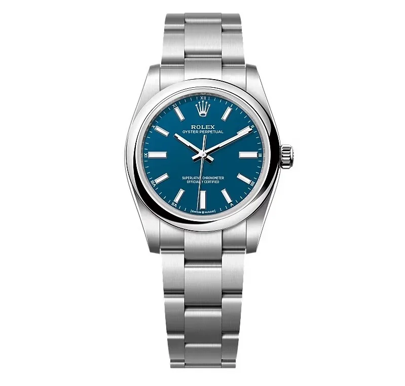 Rolex Oyster Perpetual 277200 Replica Zifferblatt in mittelblau mit stick-indizes, Vorderansicht
