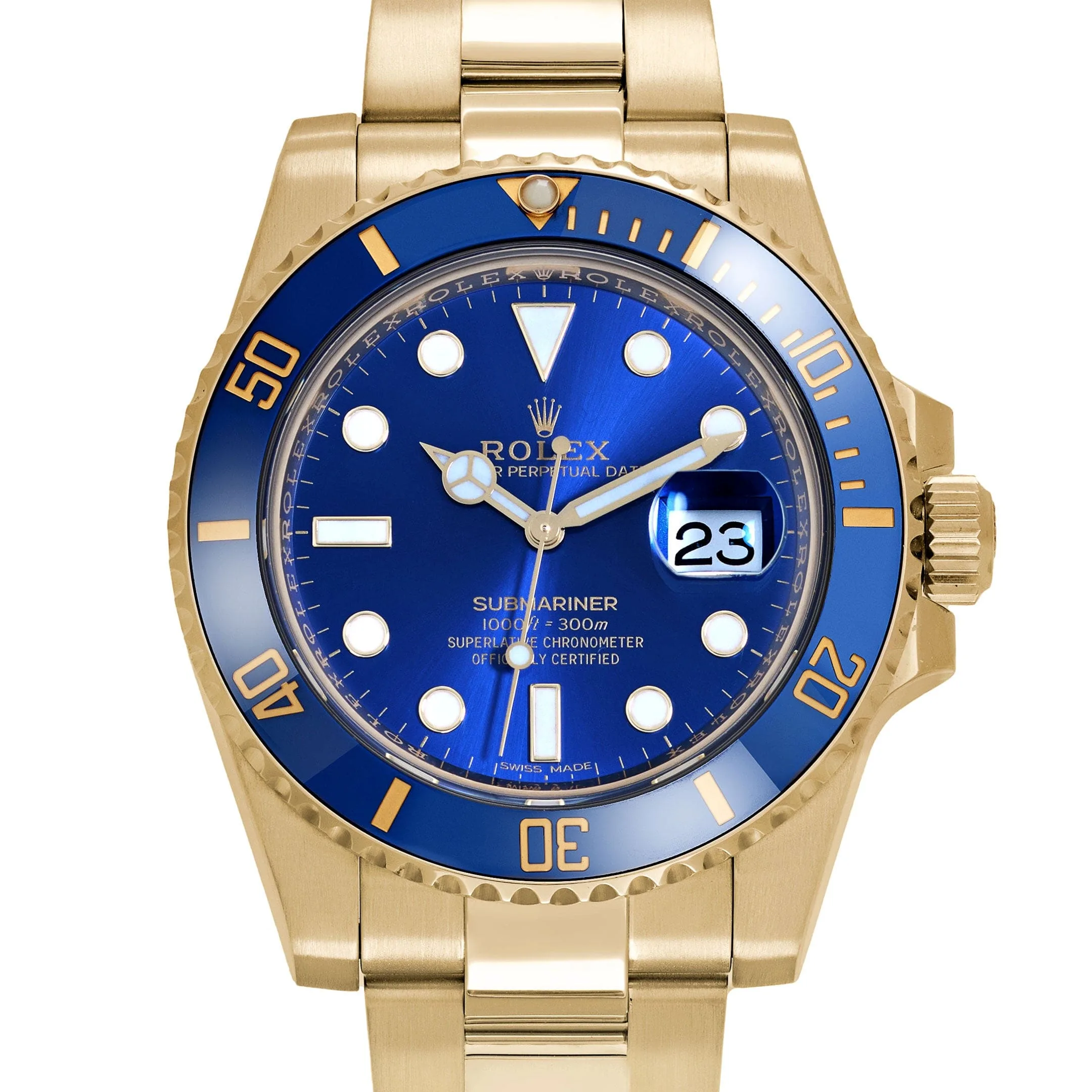 Rolex Submariner 116618LB Gelbgold Replica, Zifferblatt-Detail in Blau