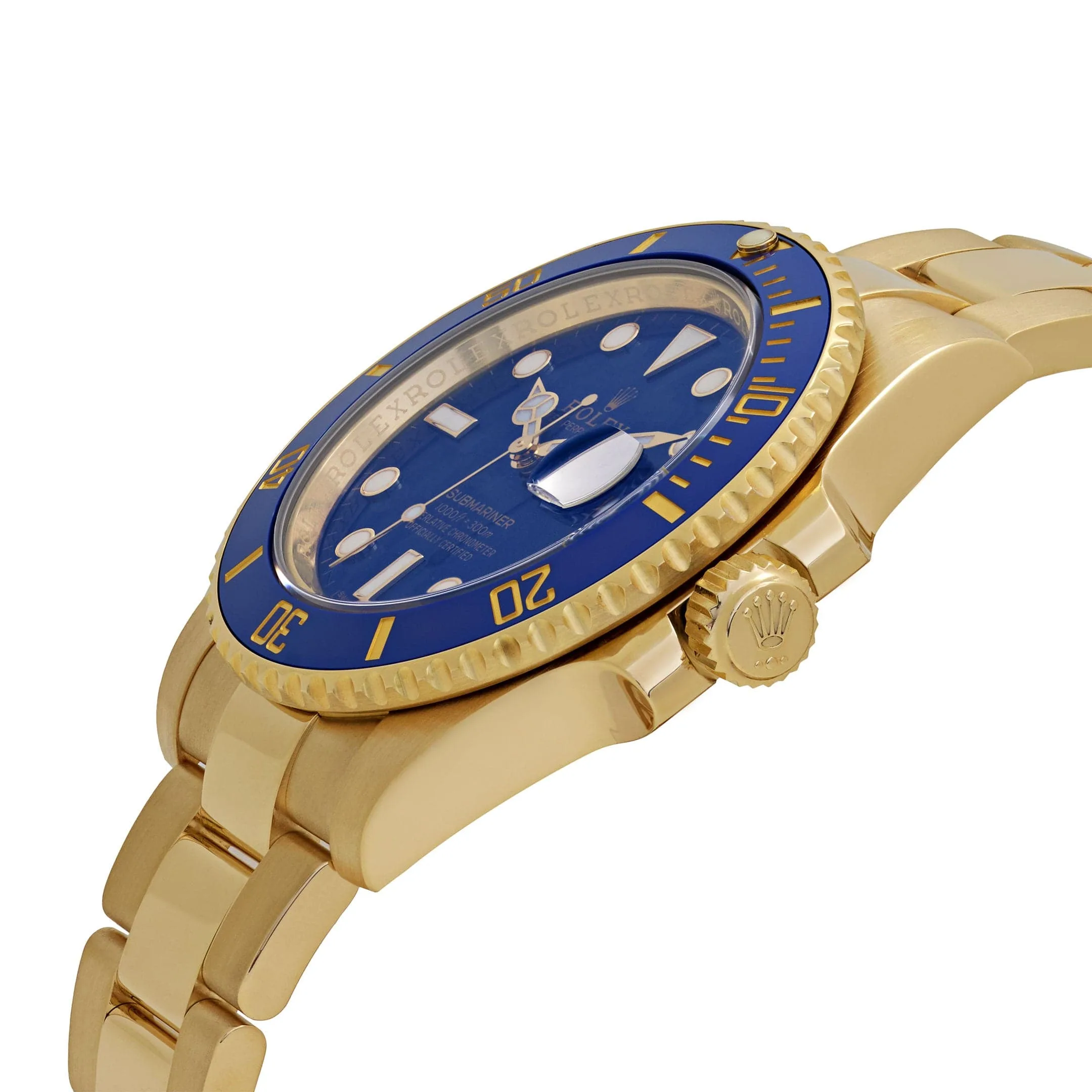 Rolex Submariner 116618LB Gelbgold Replica, seitliche Perspektive mit Krone