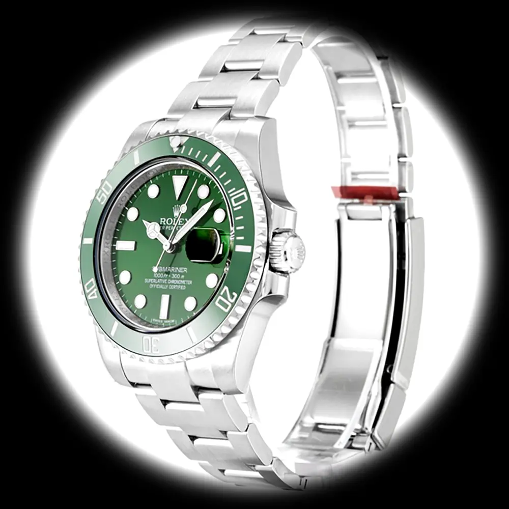 Rolex Submariner 116610LV Hulk Schweizer Klon 40mm — Zifferblatt-Nahaufnahme