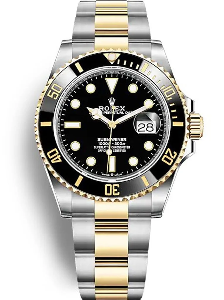 Submariner 126613LN Nachbau Zifferblatt in schwarz (maxi-zifferblatt, chromalight, goldfarbene indizes), Vorderansicht