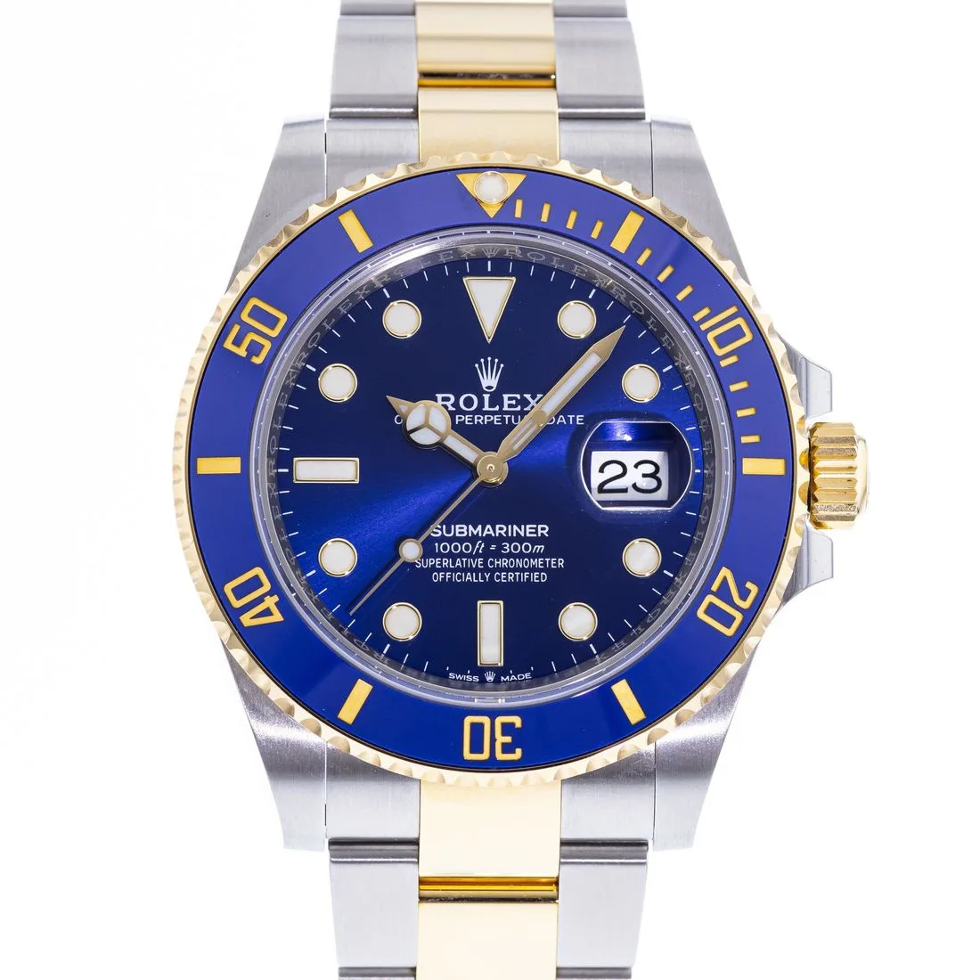 Rolex Submariner Nachbau 126613LB, Seitenansicht, Bicolor-Gehäuse mit Cerachrom-Lünette