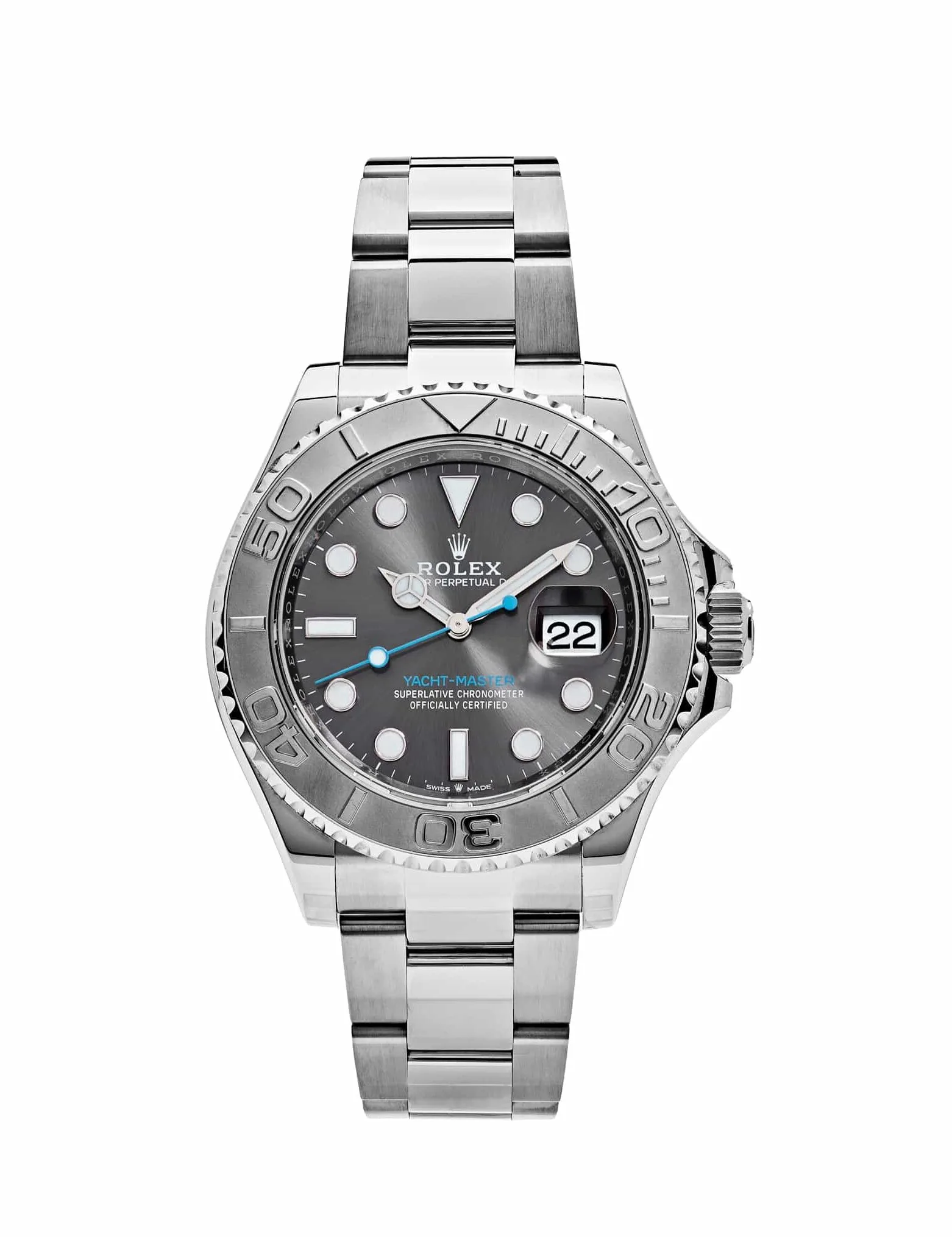 Rolex Yacht-Master 126622 Klon Zifferblatt in rhodium-grey sunray mit türkis-akzenten, Vorderansicht