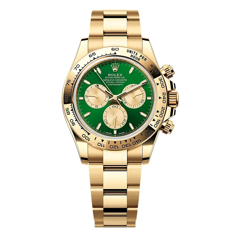 Daytona 126508 John Mayer ETA Klon Zifferblatt in grün und golden, Vorderansicht