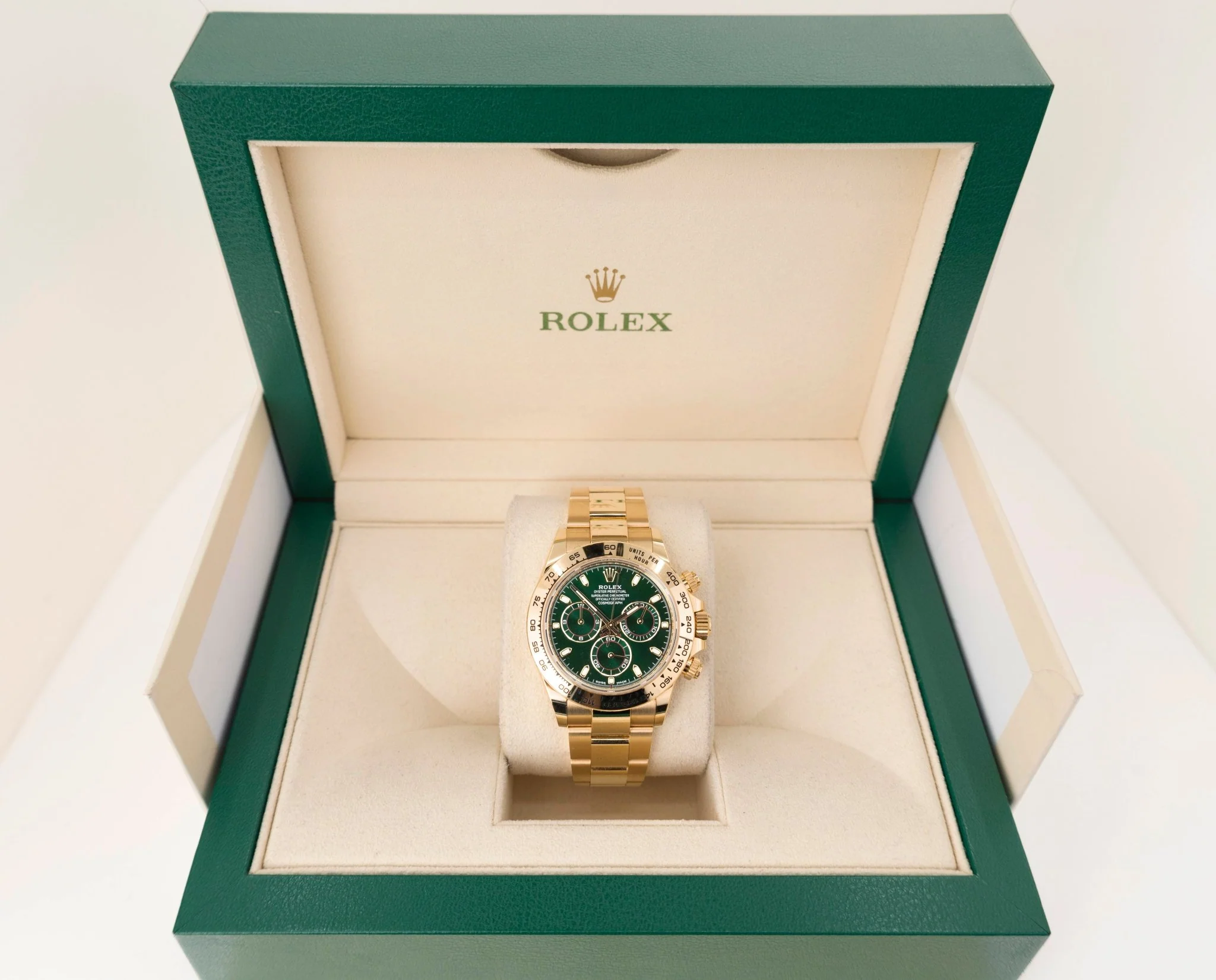 Rolex Daytona 1:1 Klon 116508 in originaler Rolex-Geschenkbox mit grünem Etui