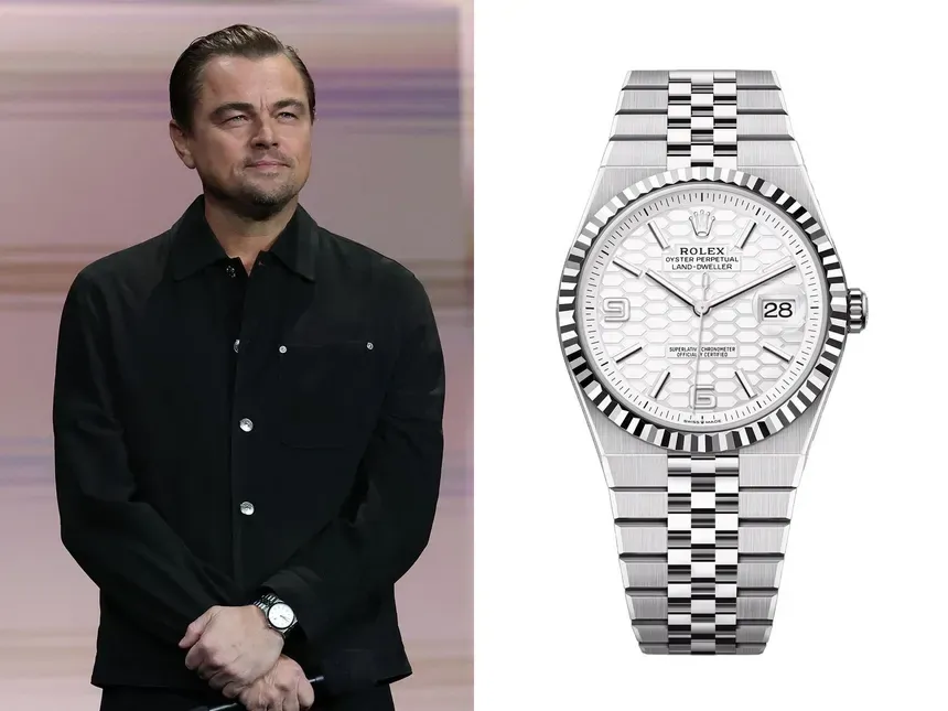 Leonardo DiCaprio mit Rolex Land-Dweller weißes Zifferblatt