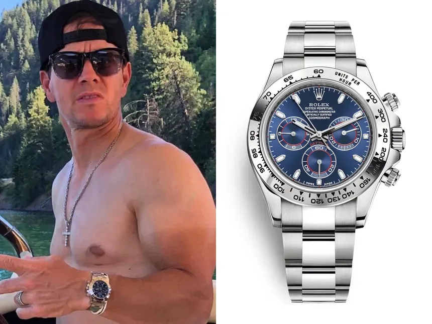 Mark Wahlberg trägt Rolex Daytona mit blauem Zifferblatt