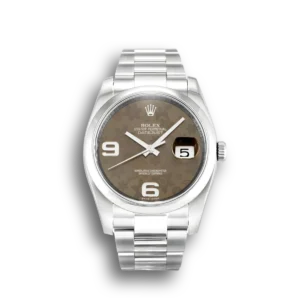 Rolex Datejust 116200 36mm Braun Blumen Zifferblatt Automatikuhr - Frontansicht