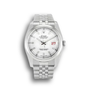 Rolex Datejust 116200 36mm Zifferblatt Weiss Automatikuhr - Frontansicht