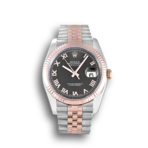 Rolex Datejust 116231 Schwarz Zifferblatt 36mm Stahl Rosa Gold Jubilee Automatikuhr - Frontansicht