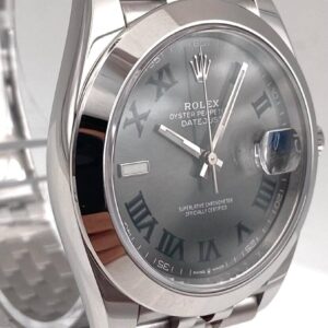 Rolex Datejust 41mm Rhodium Zifferblatt 126300 “Wimbledon” Jubilee Automatikuhr - Krone und Luenette
