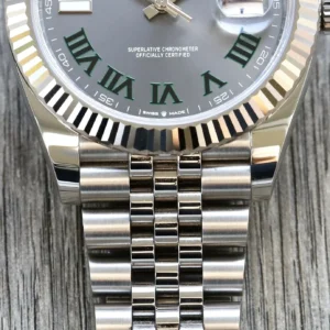 Rolex Datejust 41mm Rhodium Zifferblatt 126334 “Wimbledon” Flutted / Jubilee Automatikuhr - Armband Detail