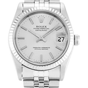 Rolex Datejust 68274 Mid-Size 31mm Silber Zifferblatt Automatikuhr - Zifferblatt Nahaufnahme