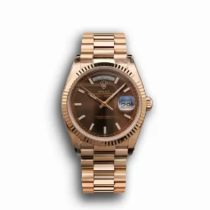 Rolex Day-Datum 128238 36mm Schokolade Zifferblatt Rosa Gold Praesidentenuhr - Frontansicht