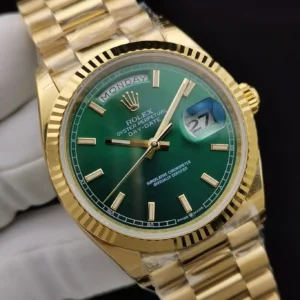 Rolex Day-Datum 128238 36mm Gruen Zifferblatt Gelb Gold Praesidentenuhr - Gehaeuse Ansicht
