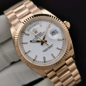 Rolex Day-Datum 128238 36mm Weiss Zifferblatt Rosa Gold Praesidentenuhr - Gehaeuse Ansicht