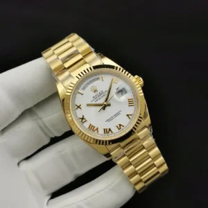 Rolex Day-Datum 128238 36mm Weiss Roemisch Zifferblatt Gelb Gold Praesidentenuhr - Zifferblatt Nahaufnahme